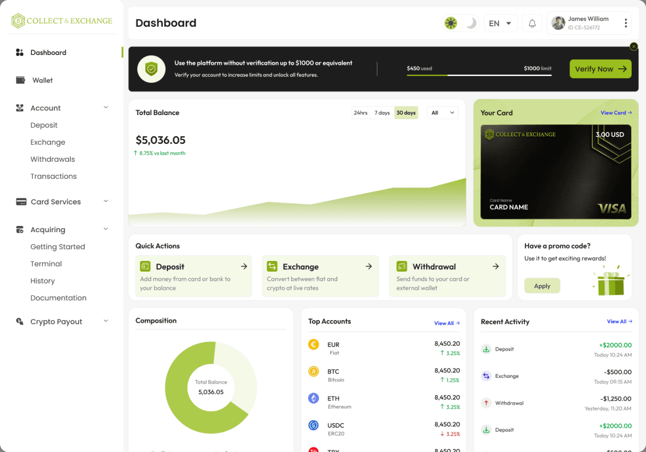 Collect & Exchange platform dashboard