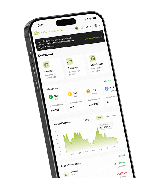 Collect & Exchange mobile app dashboard