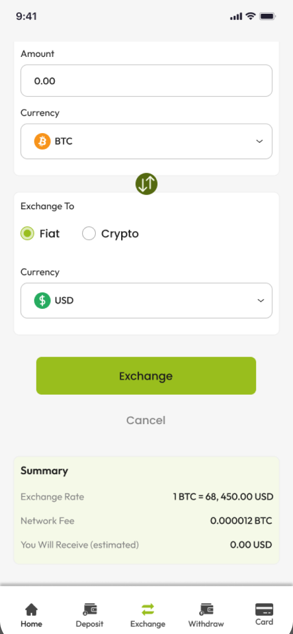Phone showing exchange summary and confirmation screen